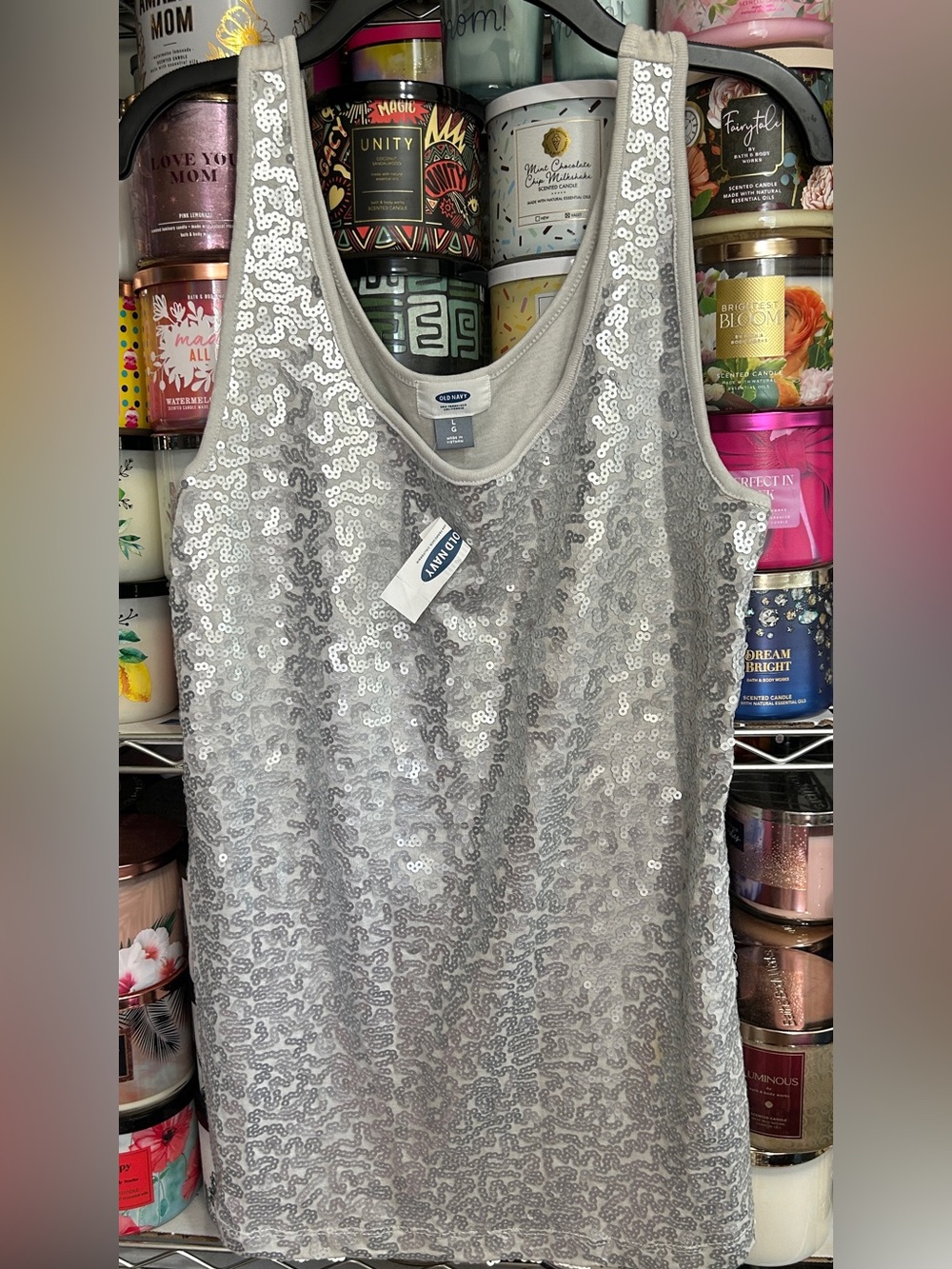 Old Navy Silver Sequin Tank Top - Shimmering Scoop Neck